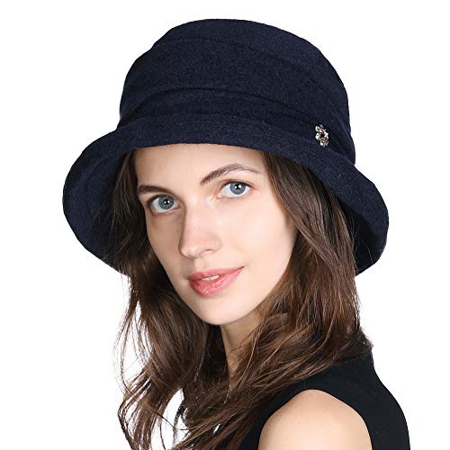 Fancet Damen Woll-Bucket-Hut Winter 1920er Vintage Cloche Bowler Hüte Modische Derby Kirchen-Hüte für Frauen, M