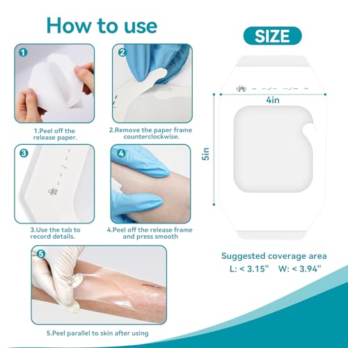 Image of Dimora Transparent Film Dressing 50 Packs, Waterproof Adhesive Clear Bandages 4 in x 5 in, Wound Cover for IV Shield, Tattoo Aftercare Bandage,Clear Bandage Tape for Wound Care