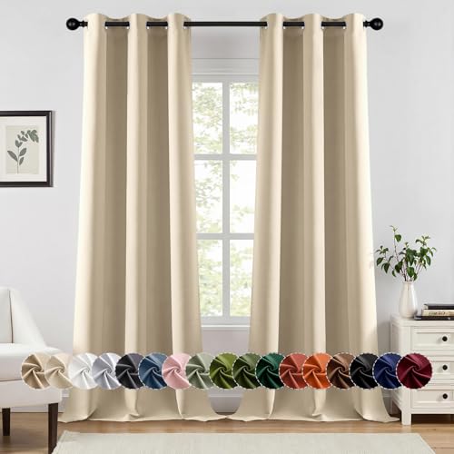 MIULEE Blackout Curtains for Bedroom 2 Panels 40 x 90 Inch Long Cream Beige