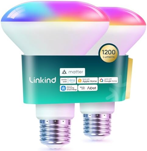 Linkind Matter Smart Light Bulb,1200LM 85W BR30 Smart Flood Light Bulbs ...