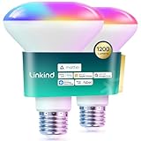 Linkind Matter Smart Light Bulb,1200LM 85W BR30 Smart Flood Light Bulbs Work with Alexa, Apple Home, Google Home, RGBTW Recessed Color Changing Bulbs E26, 2.4GHz Only WiFi Light Bulbs LED, 2Pack