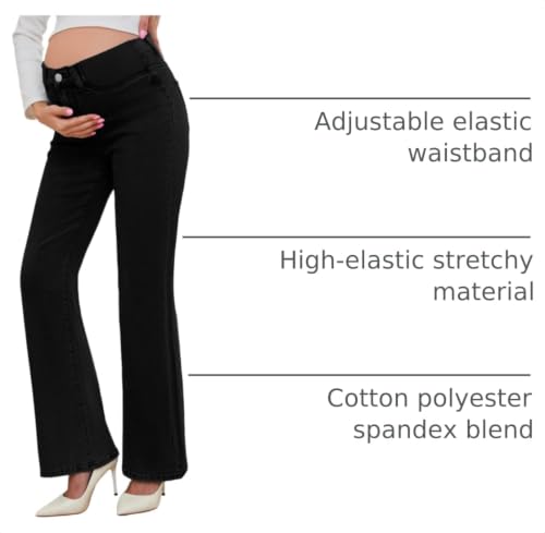 Image of PACBREEZE Women's Maternity Flare Jeans Mid-Rise Stretchy Bell Bootcut Jeans Denim Pregnancy Pants, S-XXL
