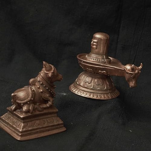 Image of Copper God Idols Shivalingam Wih Nandhi Combo Set,2.1 inches, 360 Grams, Patina Antique Finish, Pack of 2 Piece