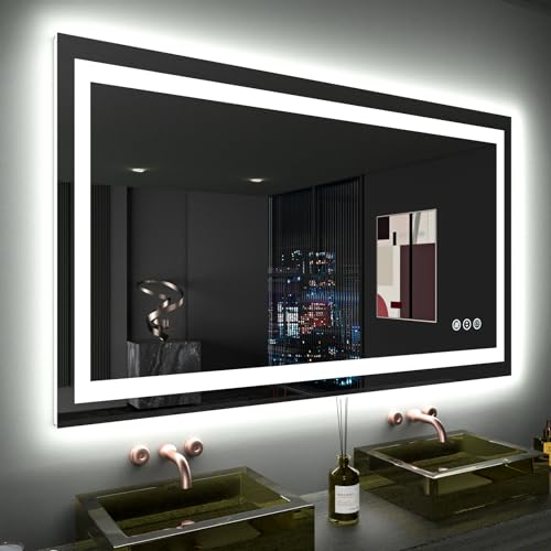 LOAAO 48"X28" LED Bathroom Mirror with Lights, Anti-Fog, Dimmable, Backlit + Front Lit, Lighted Bathroom Vanity Mirror for Wall, Memory Function, Tempered Glass, ETL Listed
