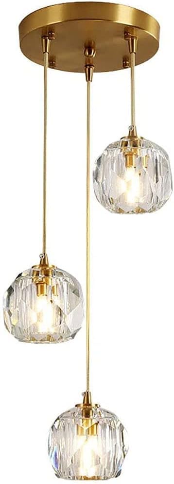 Lustre suspension cristal K9 cuivre moderne luminaire salle à manger îlot cuisine salon 3 lampes