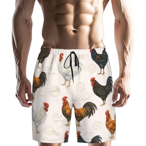 Mens Rooster Chicken Retro Swim Trunks Quick Dry Swim Beach Shorts with Mesh Lining Pockets Large4