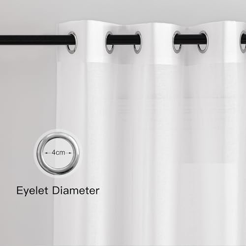 PONY DANCE Weiße Gardinen Wohnzimmer 245 cm Hoch Vorhang Transparent Gardienen Leinenoptik Voile Gardine Weiss Vorhänge Ösenvorhang Durchlässig, 2-Set H 245 x B 140 cm