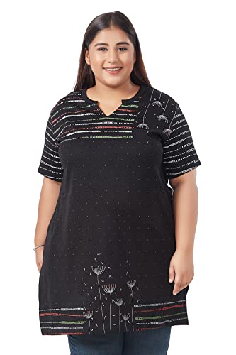 Image of CUPID Women's Cotton Plus Size Half Sleeves Long Top for Semi Summers with One Side Pocket for Ladies Printed T Shirt 3XL to 7XL