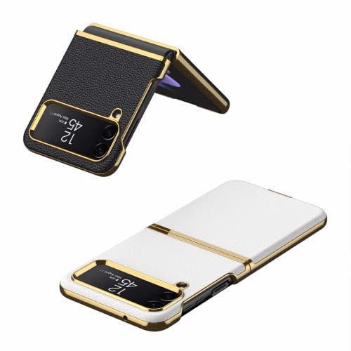 Capa para Samsung Galaxy Z Flip 4 5G, capa protetora de couro curvo galvanizado, capa Flip4 à prova