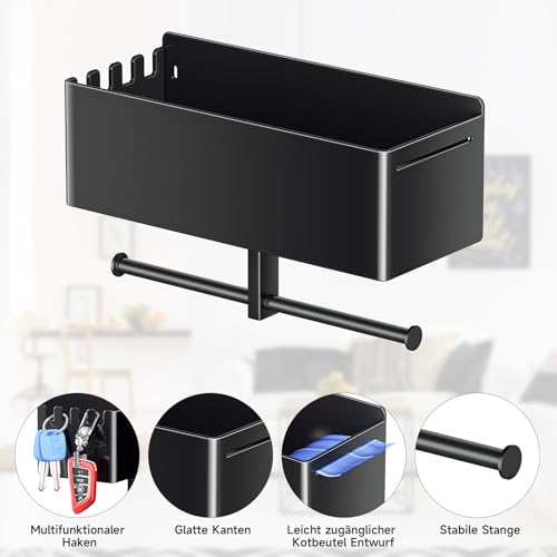 YYBO Hundegarderobe mit ablage, Hundeleinen Halterung Wand, Hunde Garderobe für Hundezubehör Hundeleine, Hundespielzeug & Halsband Aufbewahrung, Metall Schlüsselbrett (Schwarz)