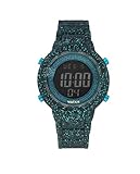 Armbanduhr aus Silikon Watx Digitaluhr für Damen, Sparkling-Kollektion, Zifferblatt mit grüner Lünette und schwarzem Uhrwerk, Armband aus schwarzem Silikon, mit grünem Glitzer, 5 ATM, 43 mm, Referenz Sparkling2_M.