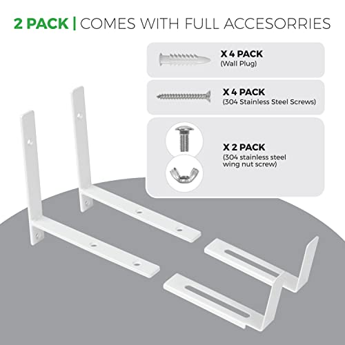 Keydola 2 Packs Sus201 Stainless Steel Adjustable Planter Bracket (6 To 12 Inches), Window Planter Box Brackets, Planter Bracket For Window, Flexible Adjustable Planter Bracket's Bottom Width, White #TOP4