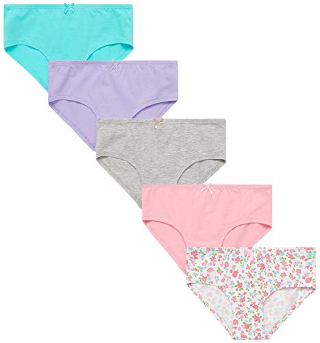 Rene Rofe Girls' Underwear - Cotton Hipster Briefs (5 Pack) (Light Floral Assorted, Medium/(7-8))