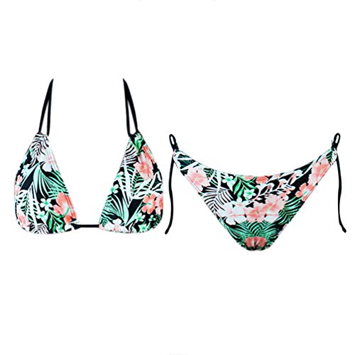 Conjunto de biquíni KesYOO com estampa de folhas e frente única para meninas, Verde, M