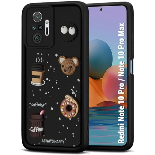 Image of TheGiftKart Back Cover Case for Redmi Note 10 Pro /Pro Max | Cute Fun Cartoon 3D Bear Coffee Case | Full Camera Protection | Shockproof Cover for Redmi Note 10 Pro /Pro Max (Silicone, Black)