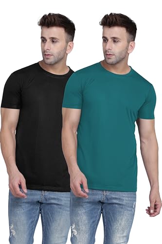 Image of TQH Men Dri Fit Polyester Half Sleeve Round Neck Multicolor t Shirts - Combo Set of 2
