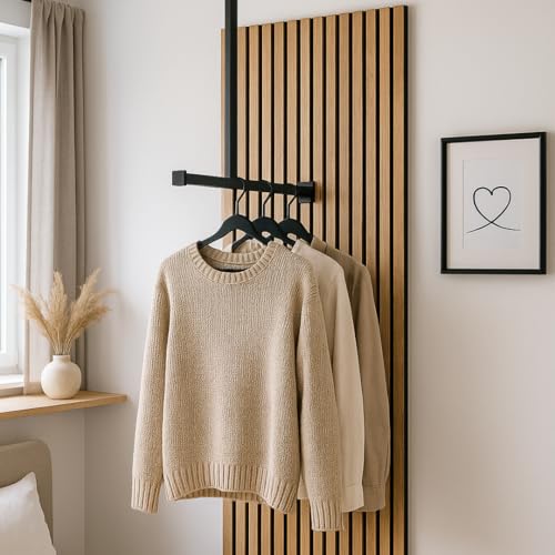 LIO HOME Perchero negro de metal | moderno perchero colgante de pared y techo | (alto 60 – 90 cm, ancho: 50 – 65 cm) | capacidad de carga de 100 kg | diseño industrial que ahorra espacio | incluye
