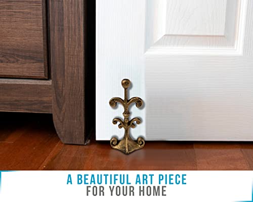 Fleur De Lis Cast Iron Door Stop | Decorative Door Stopper Wedge | With Padded Anti-Scratch Felt Bottom | Antique Vintage Design | Solid And Heavy Duty| 4X3.5X7.75" | Gold With Black By Comfify #TOP5
