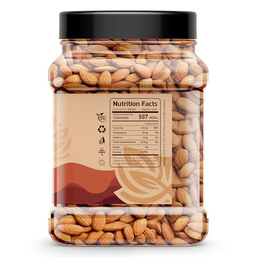 Image of Auravita California Almonds 500gm | Crunchy & Healthy Dry Fruit, Premium Badam Giti for Daily Nutrition | Healthy Diet Snacking Resealable Jar Pack