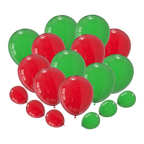 JODIDI 100 Pcs Latex Balloons 12/10 Inch Sizes in Red and Green - Perfect for Christmas Birthdays Baby Showers Wedding Graduation and New Year
