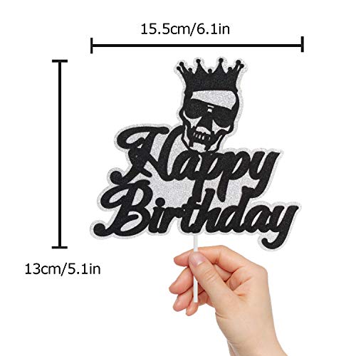 Pirate Skull Happy Birthaday Cake Topper - Novelty Glitter Crossbones Halloween Cake Décor - Autumn Fall Festival Party - Adult Ceremony Kids Birthday Derocation #TOP3