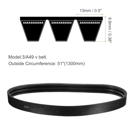 Image of uxcell 3 /A49 or 3 /4L510 Banded V-Belt Classic Wrapped Rubber, 3 Banded /3 Ribs, A Profile, 49 inch(1250mm) Inside Circumference