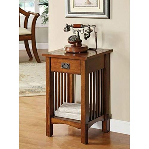 Legacy Decor Mission Style Telephone Stand End Table in Antique Oak Finish with Drawer