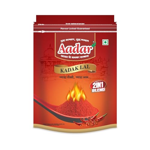 Aadar Zipper Lock 2 in 1 Red Chilli Kadak Lal Powder 200g, Vibrant Red & Extra Spicy - Premium Spice Blend Encased in a Sealed Packet