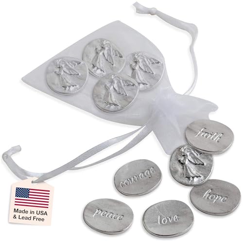 DANFORTH Vilmain Pocket Angel | Handcrafted in USA | Pewter Pocket Tokens with Inspirational Words | Gift Bag (Pack of 10)