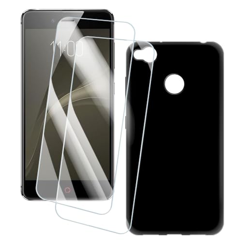 OAGELIM 2er Pack Bildschirm Schutzfolie + Hülle Kompatibel mit ZTE Nubia Z11 Mini S (5.2 Zoll) Künstlerisch Bedruckte Hülle & Gehärtetes Glas Kratzfest (Schwarz)