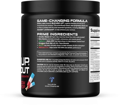 Image of Bucked Up Pre Workout Freedom Pop | 200mg Caffeine with Citrulline Malate Beta Alanine AlphaSize and Taurine | Pre Workout Powder (30 Servings)