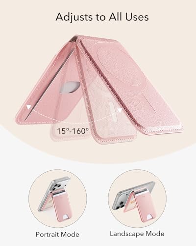 Image of ESR Upgraded Aura for MagSafe Wallet, 5 Card Holder with Adjustable Stand, Magnetic Wallet for iPhone 17e /17 /16 /15 /14 /13 /12 Series, Not for iPhone 13 /12 Mini, Vegan Leather, Pink