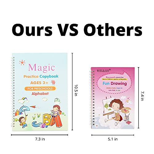 Upgraded Large Magic Practice Copybook Set(Size 10.5"X7.3")-4Pcs Reusable Magic Practice Copybook For Kids-Magic Copybook Large- Magic Calligraphy Copybook-Magic Handwriting Practice Copybook Kid #TOP1