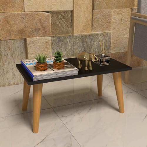 Mesinha Centro Retangular Sala Pé Palito Retro Apoio canto (Preto)