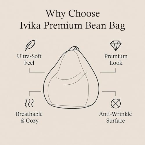 Image of IVIKA 5XL Bean Bag with Beans Filled | Gaming Chair | Premium Leatherette, Double Stitching | for Lounge & Bedroom | (5XL - Black)