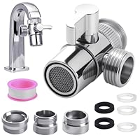 3 Wege Wasserhähn Umschaltventil Wasserhahn Adapter 1/2 Zoll mit M22-M24,3 Wege Umschaltventil Dusche Duschschalter Diverter Messing T Adapter für Küchenspüle und Bad Waschbecken