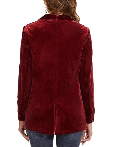 MINTLIMIT Women's Long Sleeve Velvet Cardigan Jacket Open Front Shawl Collar Outerwear Coat Velour Blazers (Wine Red - Size M), Medium3