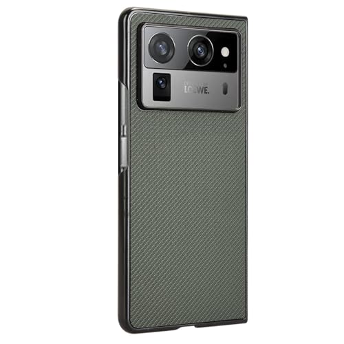 Image of for Tecno Phantom V Fold2 Case Carbon Fiber Texture Shockproof PU+PC Phone Cover - Green