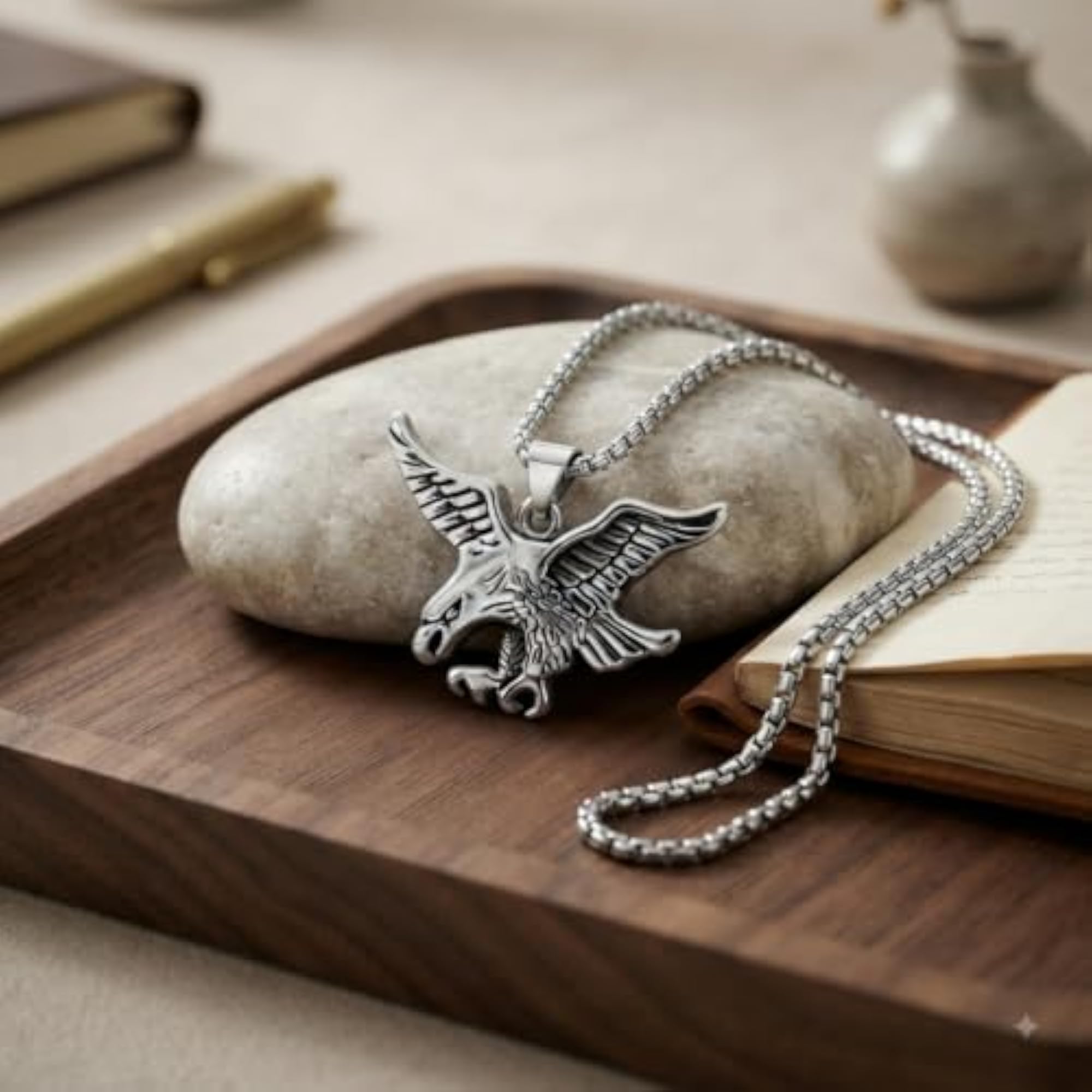 King of Sky Eagle Metal Pendant with Box Chain