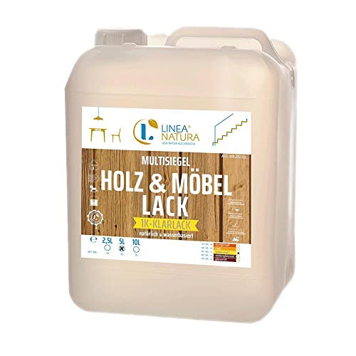 LINEA NATURA® - Holz und Möbellack | Multisiegel Holzschutz Lack | natürlich | wasserbasiert | Klarlack (seidenmatt, 5L) Cover