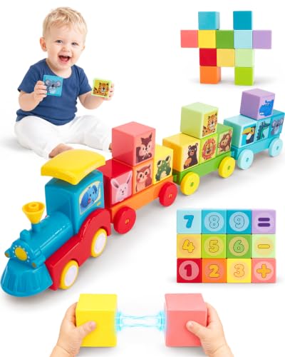 hahaland Bloques de Magnéticos Tren de Juguetes Montessori Niños 1 2 años | Animales y Numéricos Bloques de Construcción Magnéticos para Niños, Montessori Coches de Juguetes para Niños 1 2 3 años