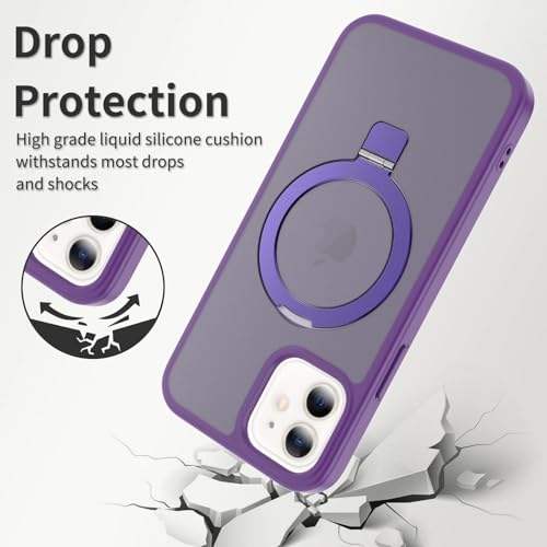 Image of Magnetic for iPhone 12 Pro Case & iPhone 12 Case, 6.1 inch, Compatible with MagSafe, Rugged Kickstand, Not-Yellowing Military-Grade Protection, Matte Purple