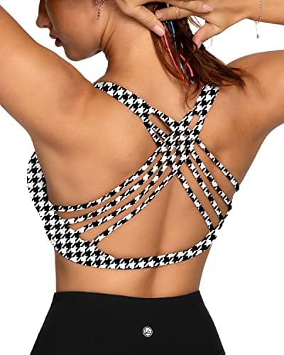 QUEENIEKE Women's Medium Support Strappy Back Energy Sport Bra Cotton Feel