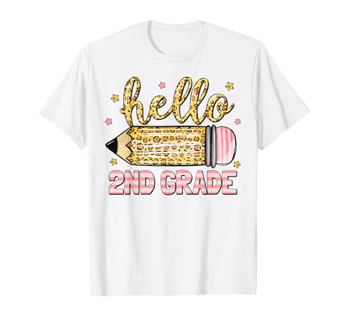 Back to School Hello Second 2nd Grade Leopard Pencil Girl T-Shirt