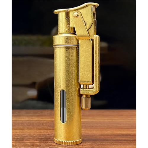 Image of Smoke King Trench Lighter Vintage Refillable Lighter with Mechanical Grinding Wheel, Transparent Oil Tank, Windproof & Durable Retro Design Gift for Men (Fuel Not Included)