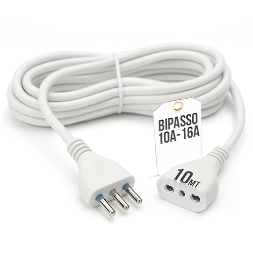 TEMPO DI SALDI Prolunga elettrica 10 Metri Flessibile e Resistente, con Spina Elettrica e Presa 16A Bipasso. Cavo Prolunga Elettrica, Extension Cable pratico per ambienti domestici e professionali