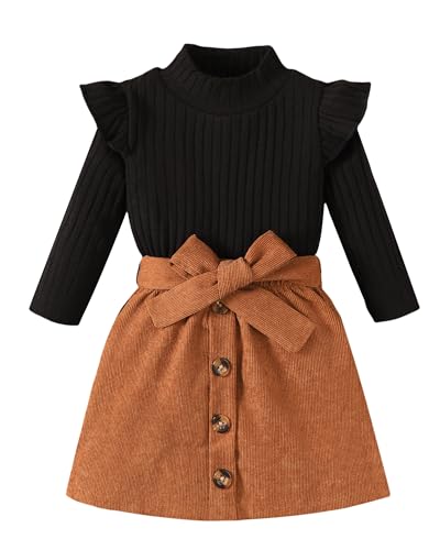 Baby Girl Clothes Sets: 2 Piece Ruffle Sleeve Tops Mini Skirts Sets Fall Winter Outfits for Toddler 9 Months-5 Years
