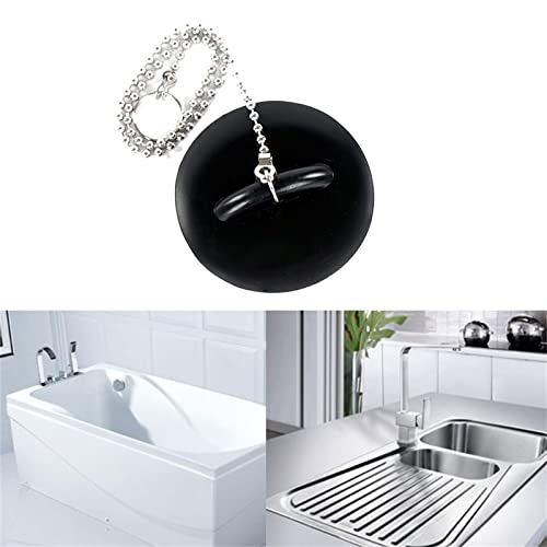 Tapón para desagüe de bañera con cadena, tapón de goma para fregadero y bañera, para uso en hogar y hotel miniatura 2
