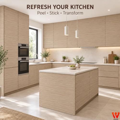 Image of WISDOM Texture Wood Grain Peel and Stick Wallpaper, Thick Waterproof Vinyl Contact Paper, Removable Self-Adhesive Cabinet Wallpaper for Kitchen, Bathroom & Furniture, 12 x 48 in, Mocha Wood