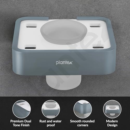 Image of Plantex Aluminium and Acrylic Toothbrush Holder /Tumbler Holder for Bathroom /Toothpaste /Razor Holder /Bathroom Accessories - (Grey and Milky White)
